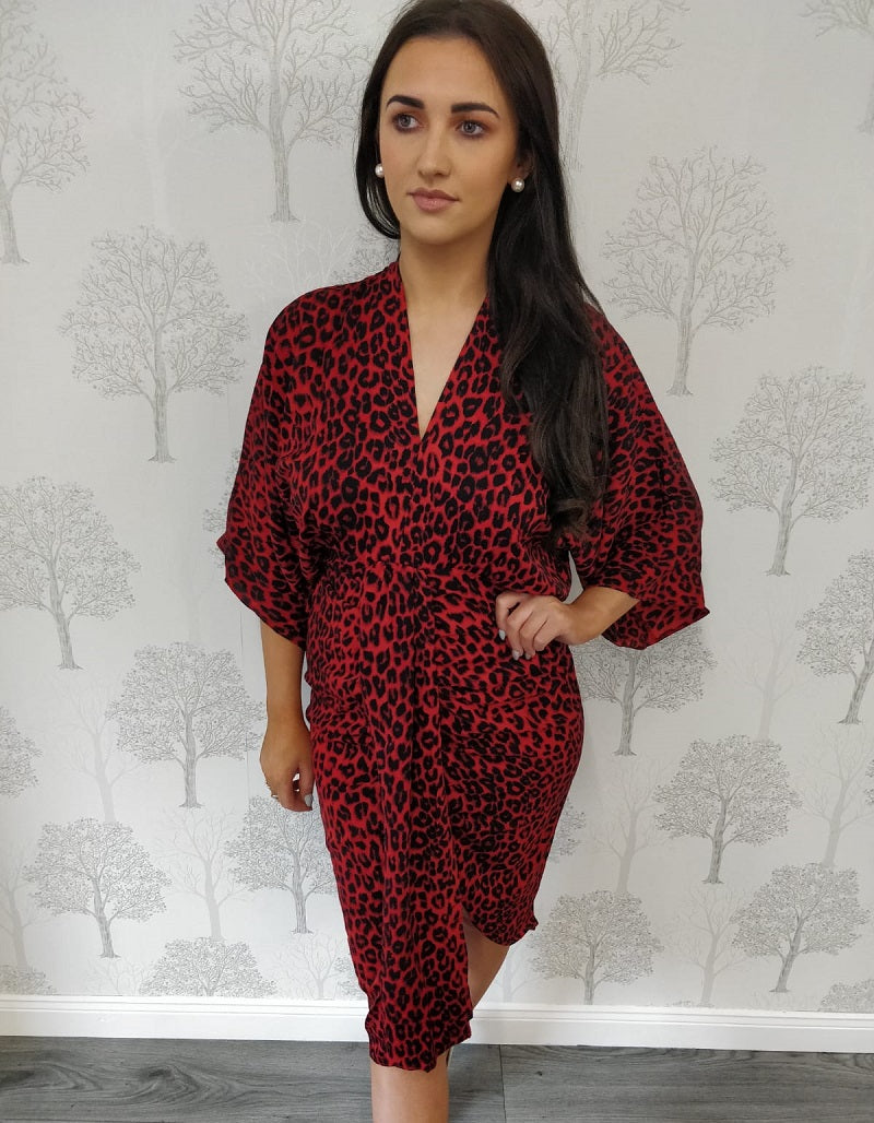 Jenny Red Animal Print Kimono Dress